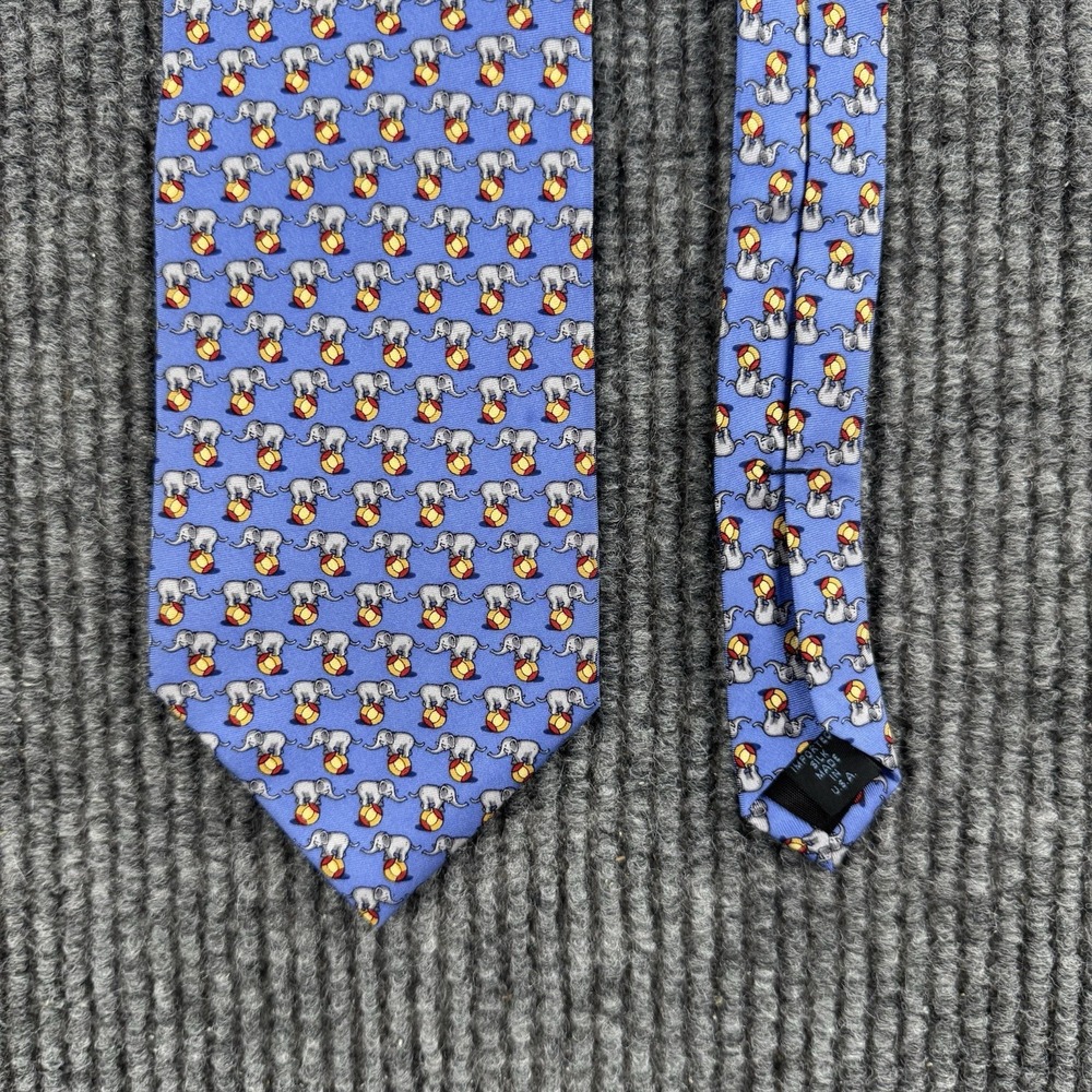 Joseph & Lyman Elephant Tie Blue Silk Novelty Circus Animal Made In USA